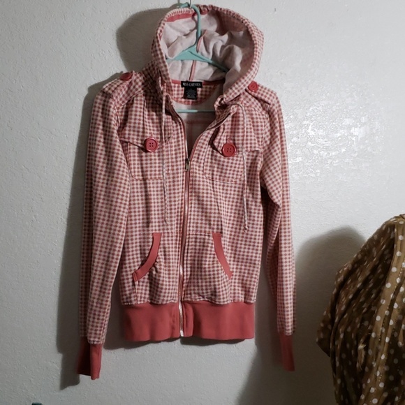Miss Chievous Jackets & Blazers - Miss Chievous Large Pink checked zipper hoodie